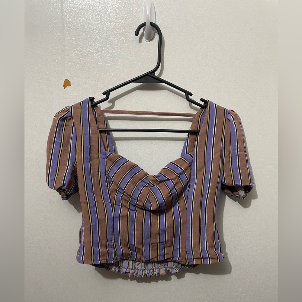 Anthropologie Moon River Rauched Shoulder Crop Top with Open T Back Size XS